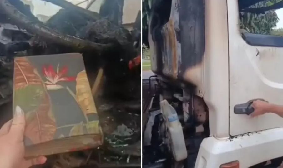 Caminhão é destruído em incêndio, mas Bíblia fica intacta