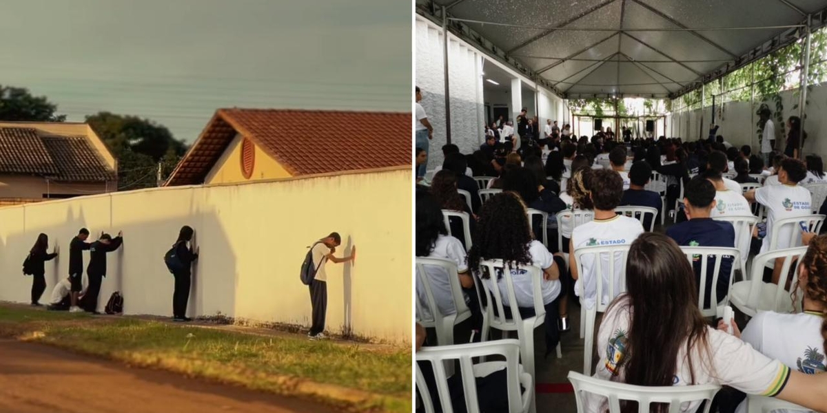 Alunos fazem círculo de oração em muro de escola e clamam por salvação