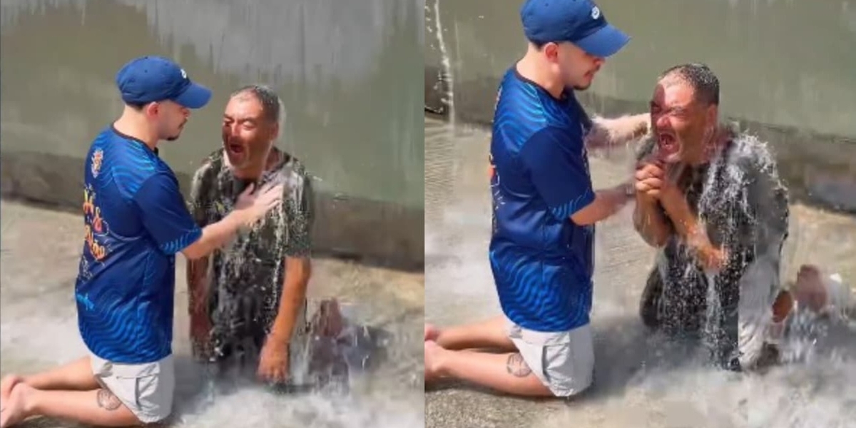 Homem aceita Jesus em chafariz durante evangelismo no Carnaval: “Me entrego a ti, Papai”