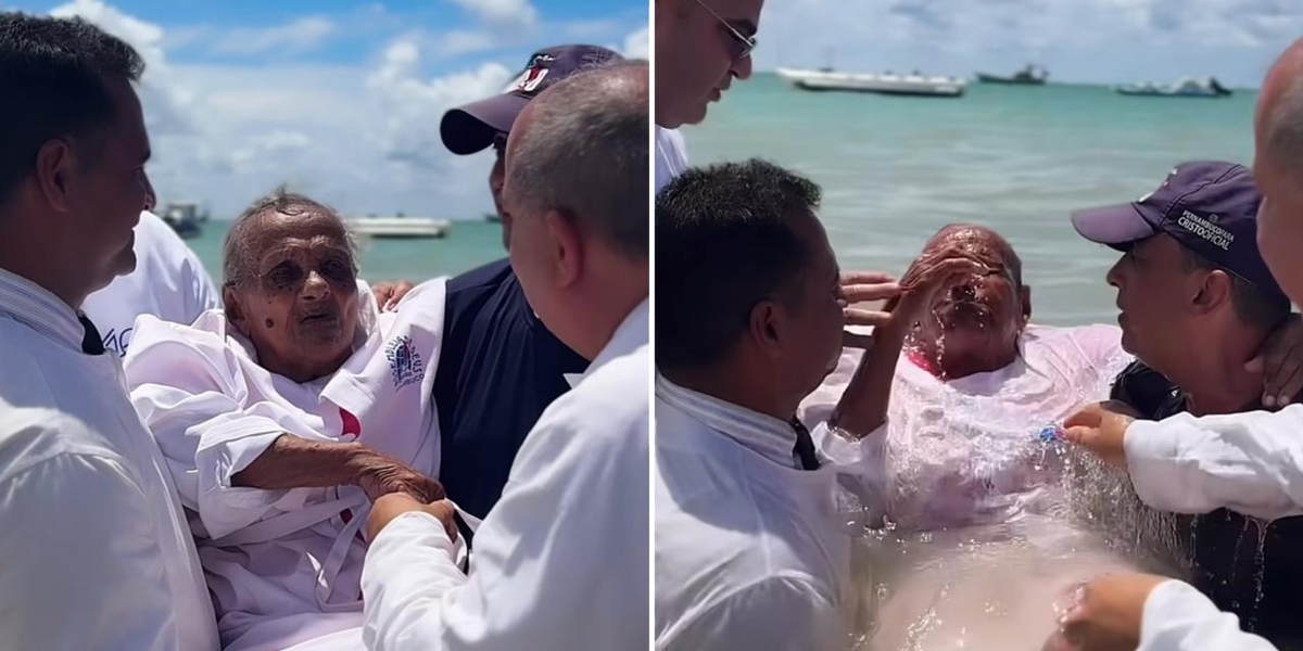 Idosa de 101 anos emociona ao ser batizada em Pernambuco: ‘Creio na minha salvação’