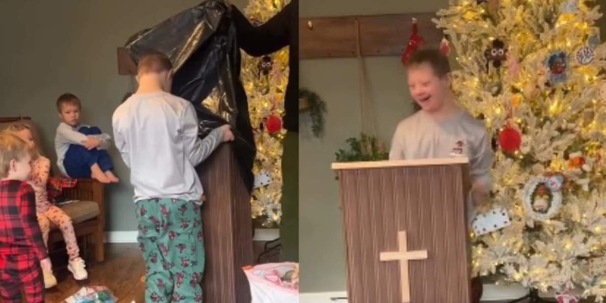Avô constrói púlpito e surpreende neto com Síndrome de Down