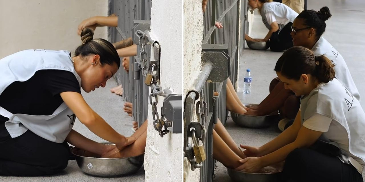 Cristãs lavam os pés de mulheres em prisão durante evangelismo de Páscoa em Goiás
