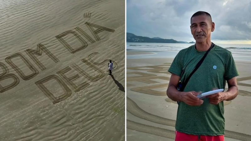 Morador inspira com mensagens de fé na areia de praia em SC: “Que alcance vidas”