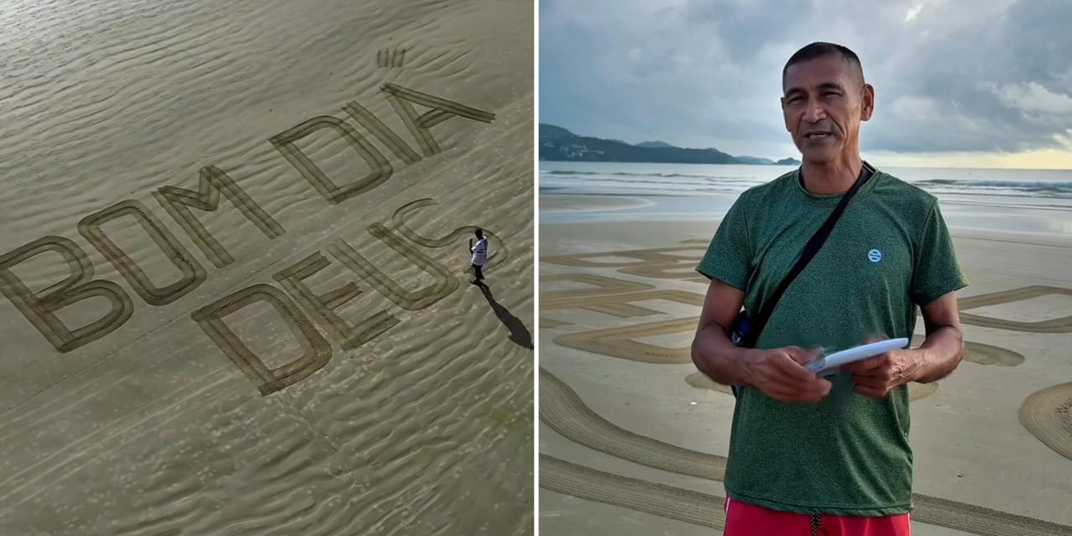 Morador inspira com mensagens de fé na areia de praia em SC: “Que alcance vidas”
